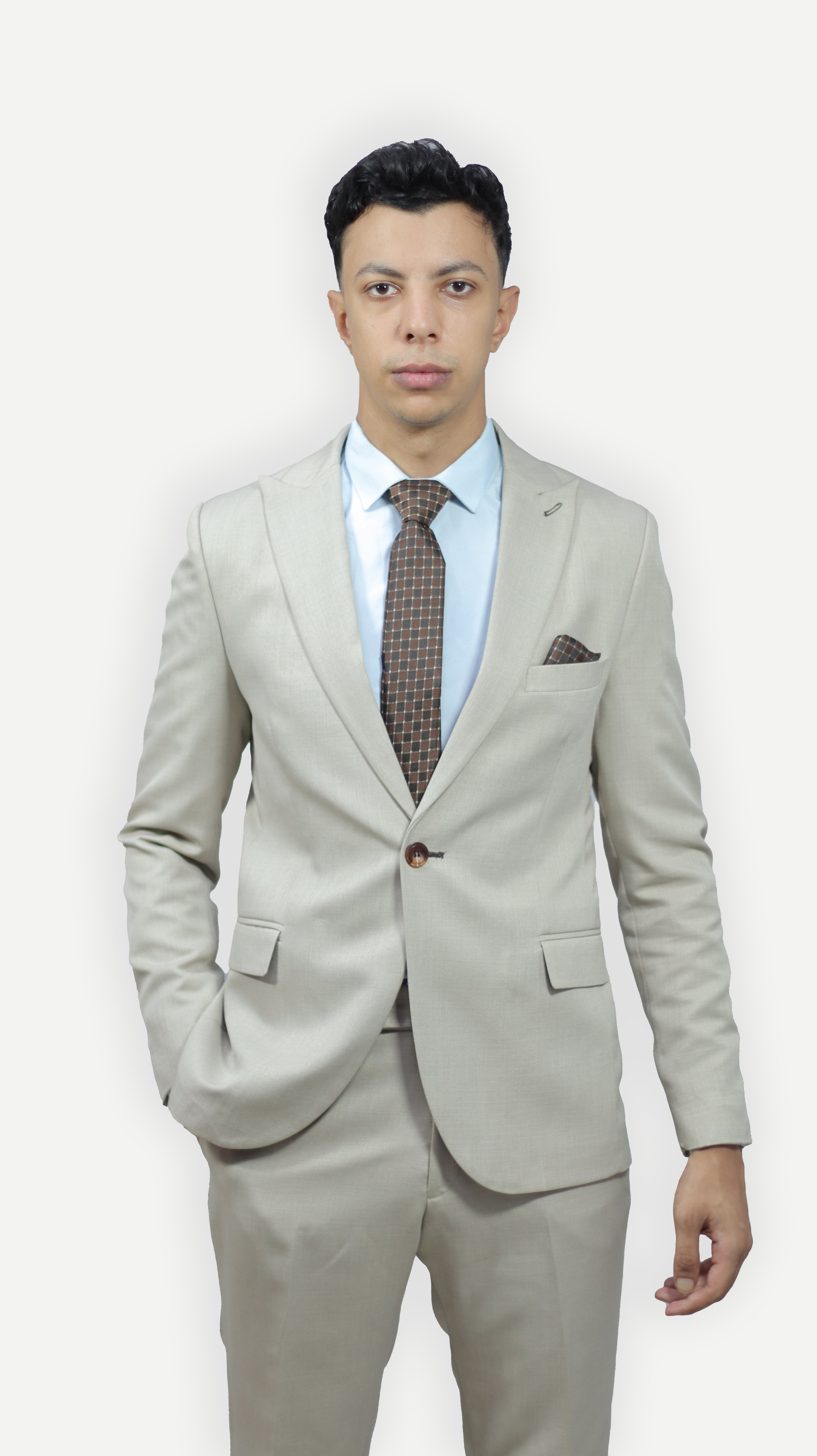 بدلة رجالي بيج– قماش ناعم، زرار واحد Regular Fit