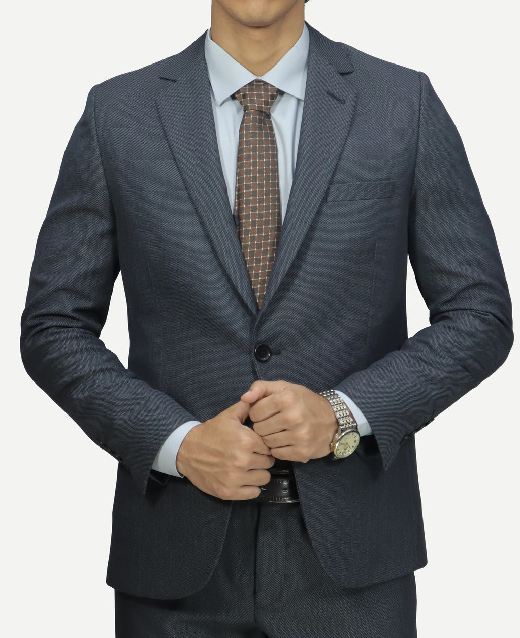بدلة رجالي رمادي– قماش بيكا، زرار واحد Regular Fit