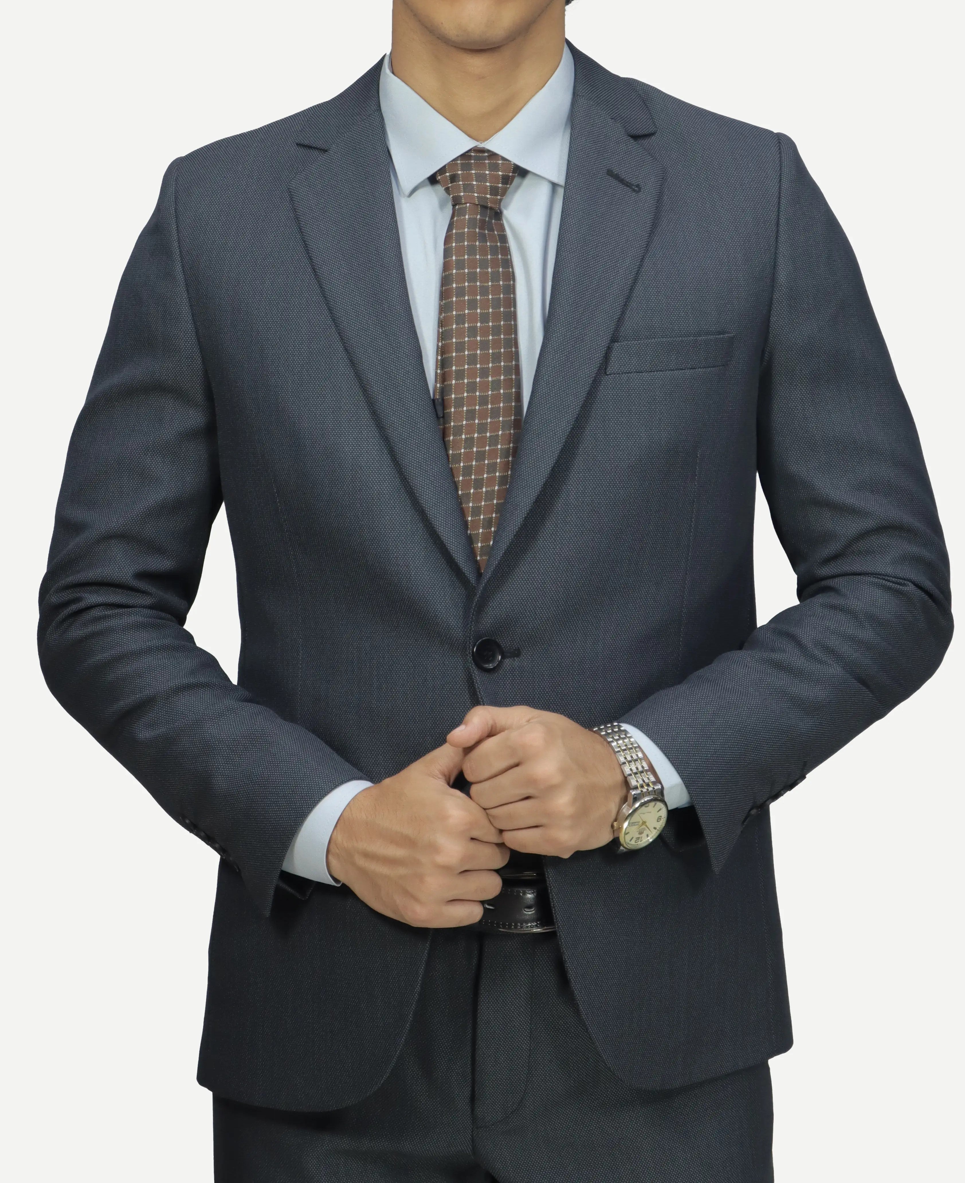 بدلة رجالي رمادي– قماش بيكا، زرار واحد Regular Fit